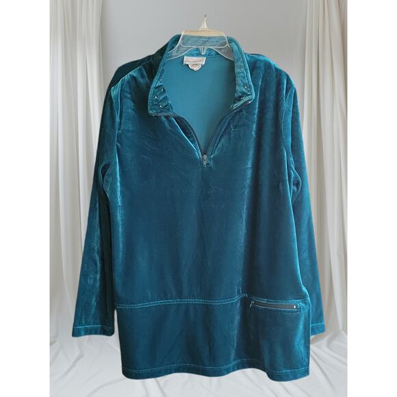 Women's Jacket Erin London Pullover Dark Green Velvet Finish 1980s Shoulder Pads - Picture 1 of 13